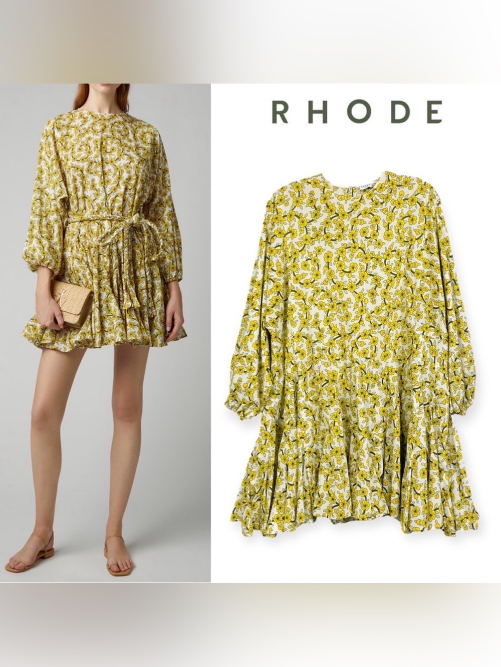 RHODE “Ella” Yellow Floral Ruffle Mini Dress